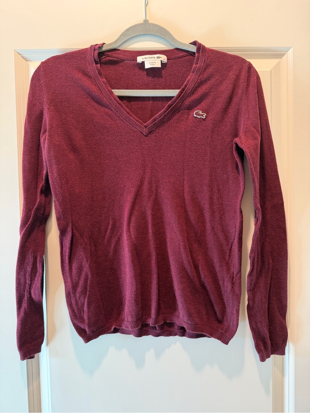 Lacoste Women's V-Neck Sweater in Wine